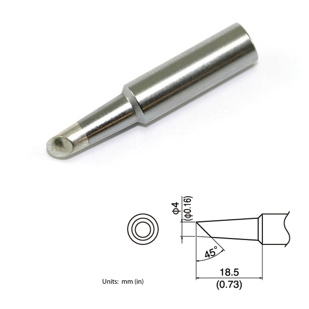 T19-C4 Bevel Soldering Tip 4mm/45° x 18.5mm 