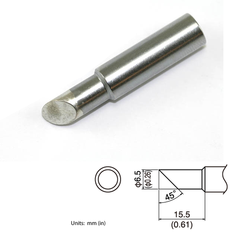 T19-C65 Bevel Soldering Tip 6.5mm/45° x 15.5mm 